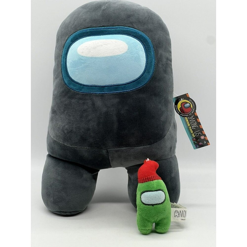 Tokido Among Us Black Crewmate Plush 14 inch Green Backpack Red Beanie Clip 4"